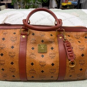 MCM Cognac and Red Duffel Bag